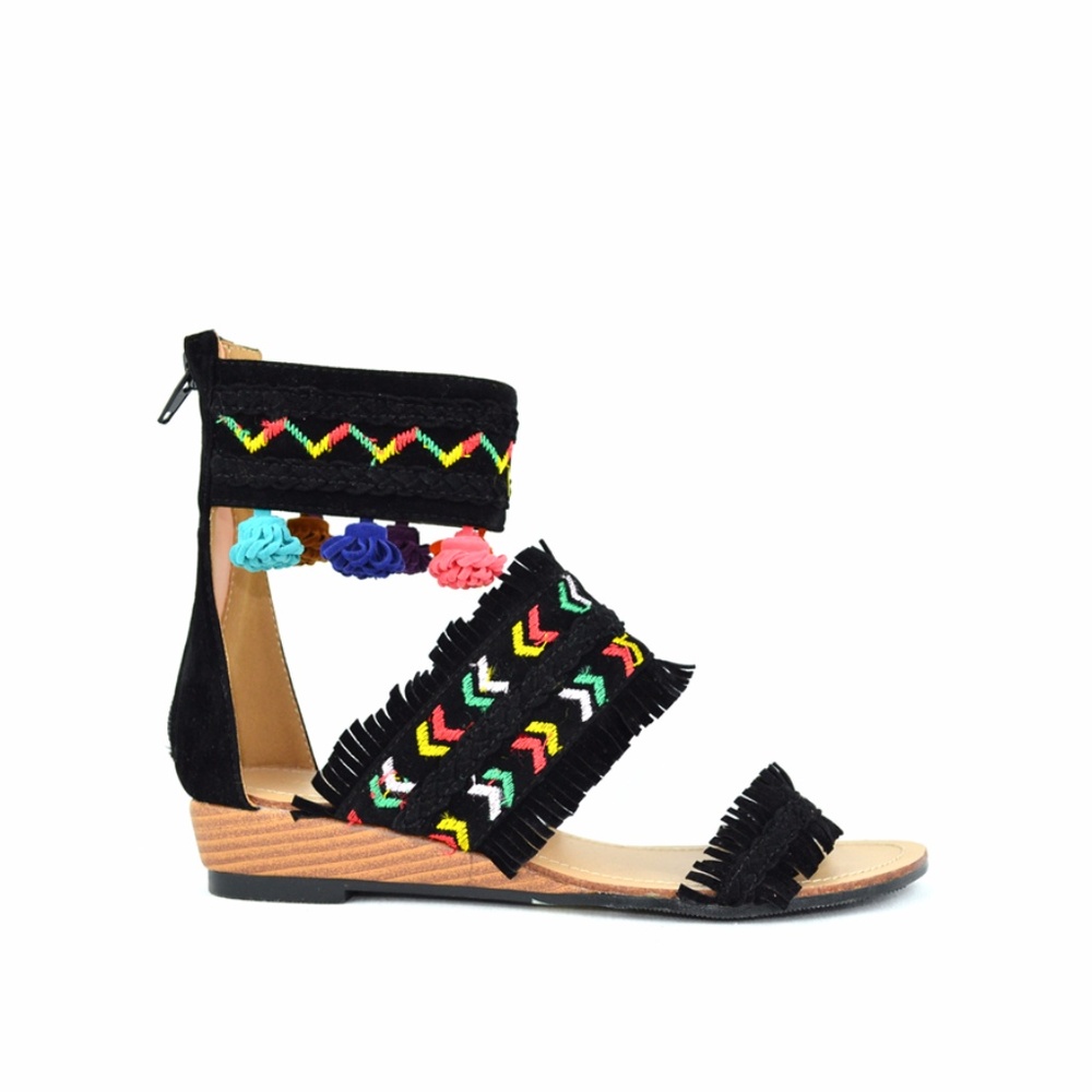 Chase & Chloe Cayne Black High Top Flat Sandal